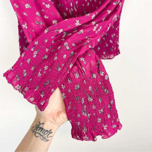 Rag & Bone Kayden Floral Blouse Long Sleeve Smocked‎ Ruffle Pink Size Medium - Picture 8 of 10